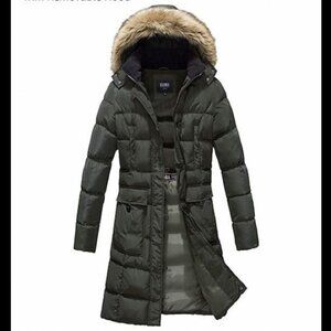 ELORA Winter Vegan Down Puffer Parka Faux Fur Trim Olive Sz 1X #2566 NWT